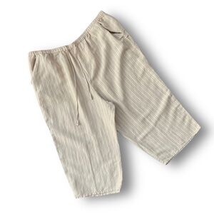 Vintage Beige Striped Cropped Linen Blend Pants - Women